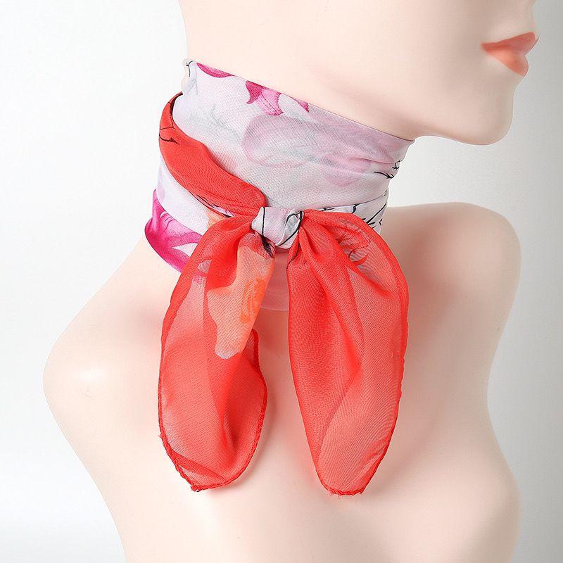 65cm Baotou Square Scarf Women's Spring and Summer Chiffon Printed Thin Cotton Scarf Versatile Decorative Scarf Hairband