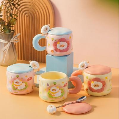 Creative Cartoon Ceramic Cup with Lid Home Office Couple Water Cup Gift Box High Value Gift Ins Wind Mug