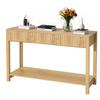120 Cm Console Table, Farmhouse Desk Behind the Couch with Drawers and Bottom Storage Shelf, Wooden Rectangle Entrance Narrow Sofa Table for Hallway,