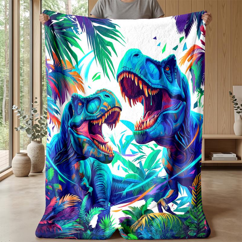 Dinosaur Garden Parade Blanket Personalized Name Flannel Blanket Soft Cozy Plush Throw for Sofa Bed Lightweight Home Decor