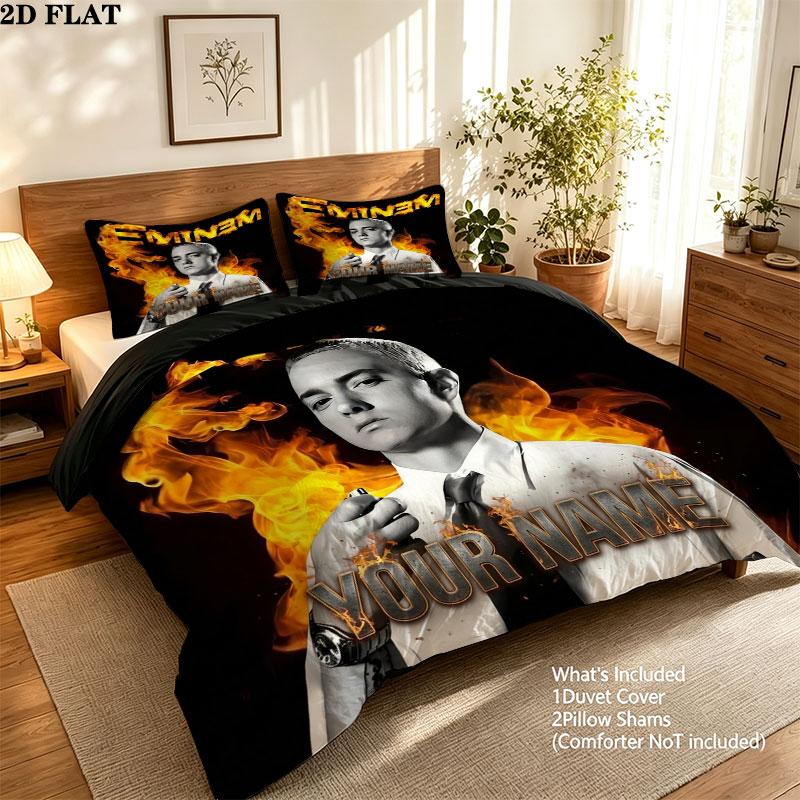 Eminem Custom Name Pattern Bedding Quilt Set Quilt Cover Pillowcase Home Gift(1 * duvet cover + 2 * pillowcase, without core)
