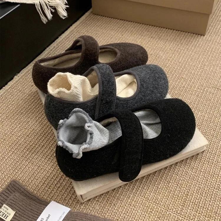 Sexy Simple Outer Wear Warm Cotton Shoes Autumn and Winter Fashion Versatile Plus Velvet Casual Flat Shoes for Women