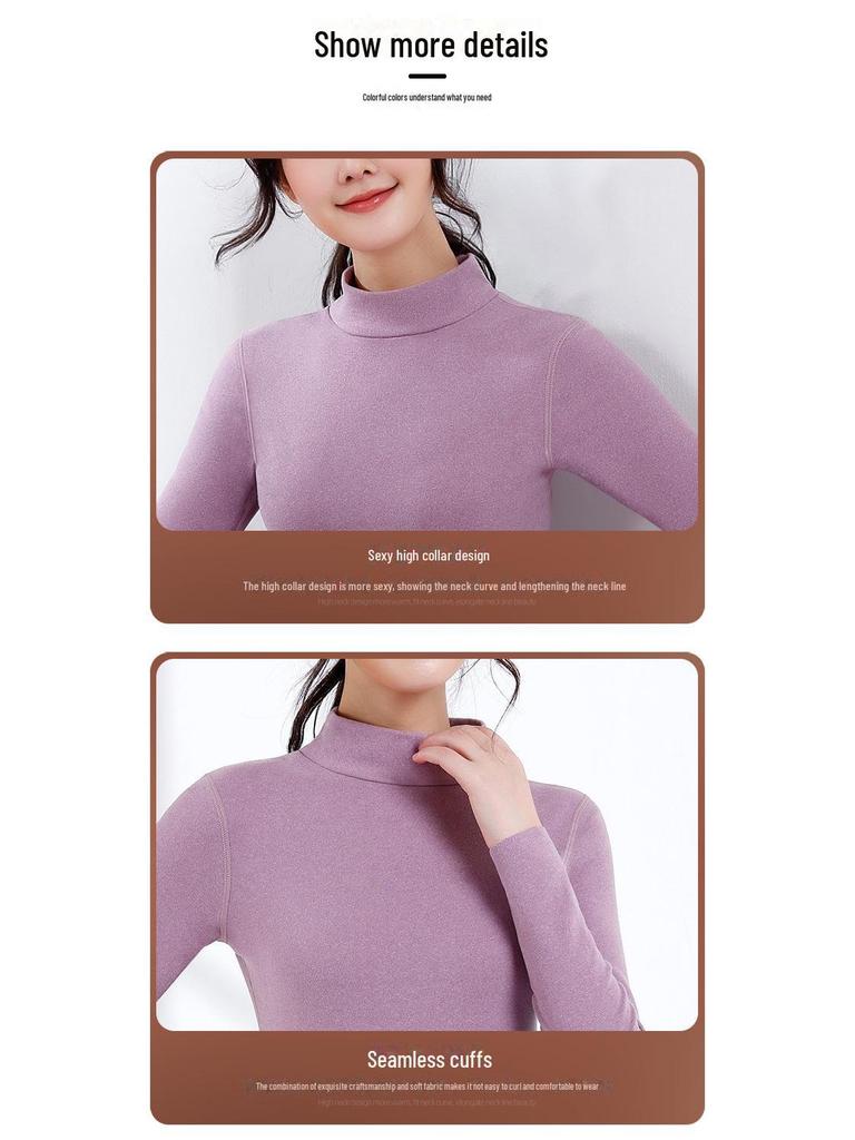 Damen Thermo-Samt-Unterwäsche-Set mit mittelhohem Kragen, doppelseitigem deutschem Samt, beinhaltet Oberteil und Hose, Stil 607.