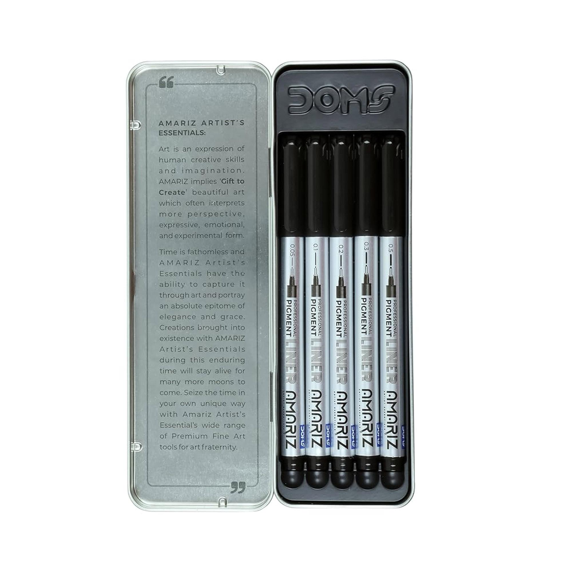 

AMARIZ Doms Pigment Fine Point Liner Set Of 5, Black Ink Pens For Drawing, Sketching, Writing, Art & Office Use Liner Pens