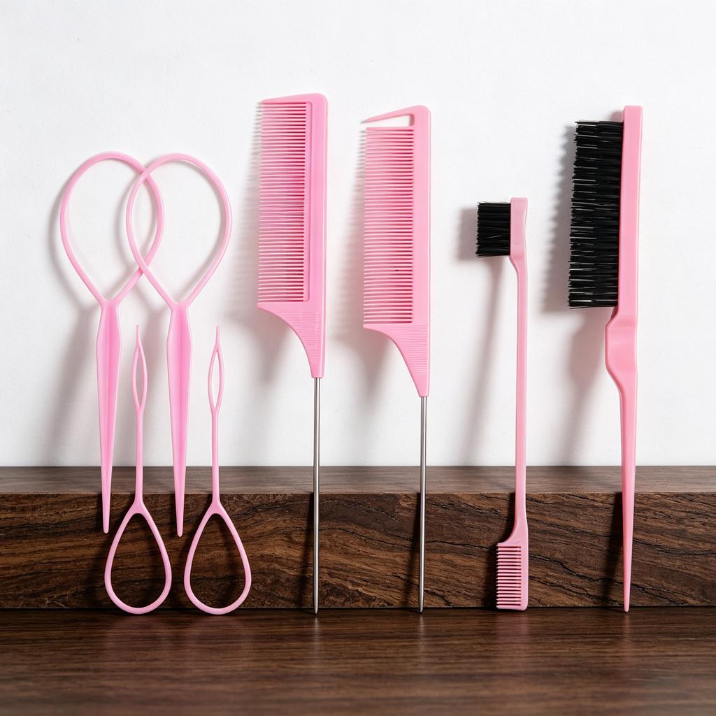 8pcs Styling Comb Set, Tear Comb, Pointed Tail Comb, Edge Brush, Weaving Tool, Styling Accessories, Suitable for All Hair Types