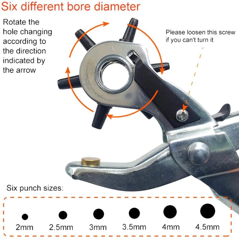 1pc Leather Hole Puncher Tool Belt Eyelet Punch Pliers Multi-size Fabric Revolving Hole Puncher For Watch Band Diy Craft Puncher