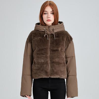 Moda Inverno Parka Corta Donna Giubbotti in Pelliccia Sintetica con Cappuccio Spessi Caldi Cappotti da Donna