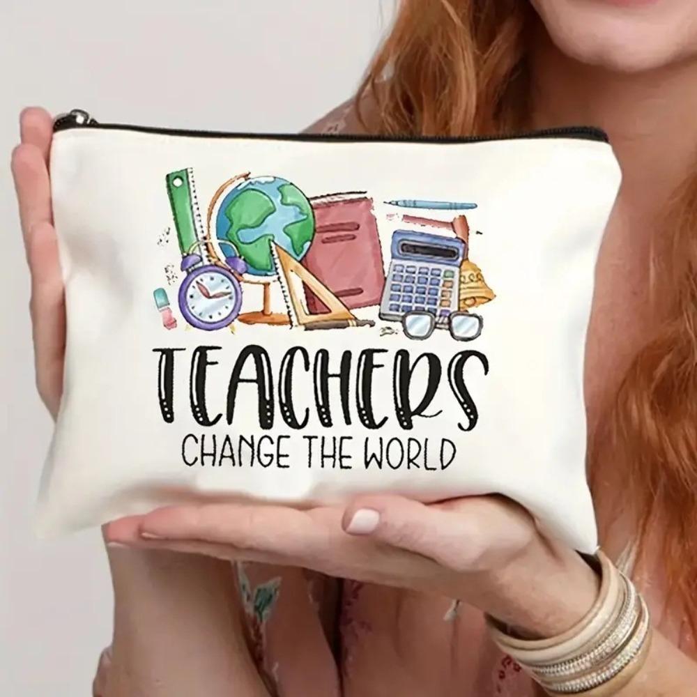 Linen Teacher‘s Day Gifts with Zipper Lightweight Stationery Storage Bag Portable Multi-functional Makeup Bag Teacher Pencil