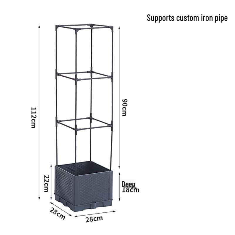 Balcony and Rooftop Vegetable Planting Box with Tomato Cage: Durable Plastic Flower Pot Container for Home Gardening.