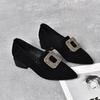 Fashion Diamond Shoes for Women Block Heel Pointed Toe Moccasins Woman Pumps Korean Style Casual Footwear Summer 2025 Vacation Popular