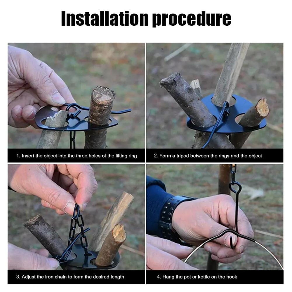1Pc Portable Camping Gear and Equipment Detachable Outdoor Barbecue Tripod Hanging Rack Campfire Cooking Accessories Set