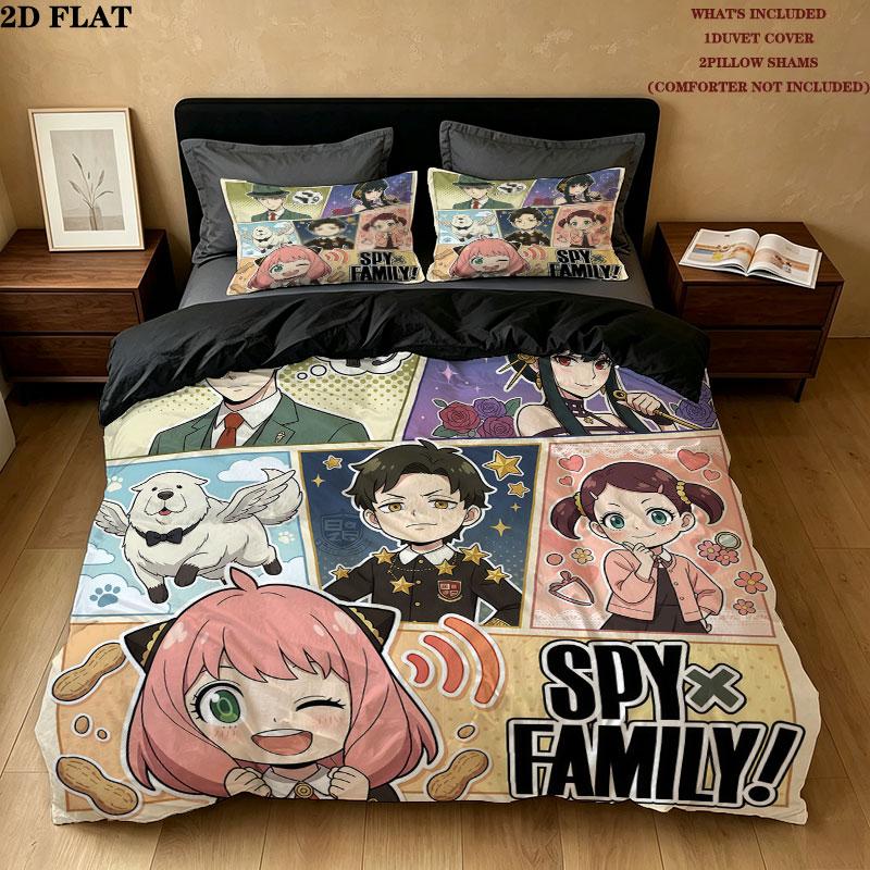 Biancheria da letto con motivo Spy Family Set Copripiumone Federe Regalo di Compleanno per la Casa(1 * copripiumino + 2 * federa, senza nucleo)
