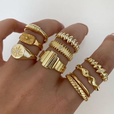 Modny Złoty Kolor Geometryczny Zestaw Pierścionków Mankietowych dla Kobiet Moda Metalowy Geometryczny Regulowany Pierścionek na Palec Cyrkonia Nowy