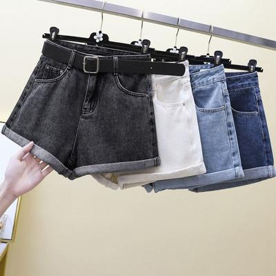 Classic and Minimalist Fashion Versatile Summer High-waisted Black Gray Female Rolled Edge Loose Thin A-line Wide-leg Denim Shorts Individuality