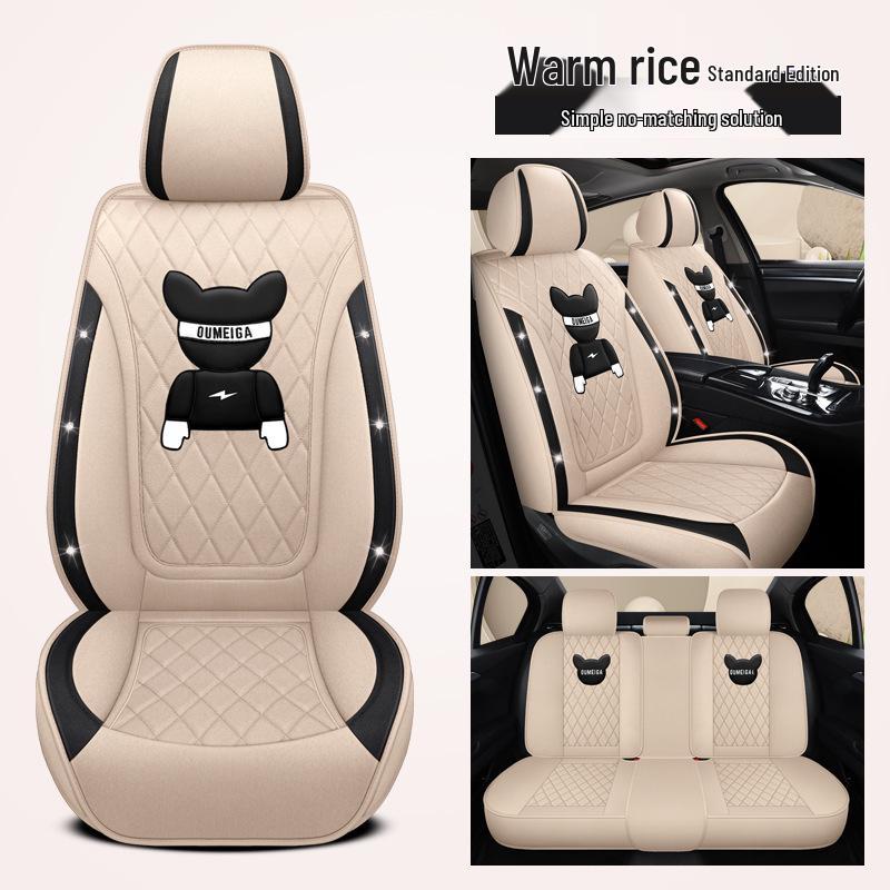 Star Chi Elantra Linen Cartoon Bear Car Seat Cushion - Four Seasons Suitable