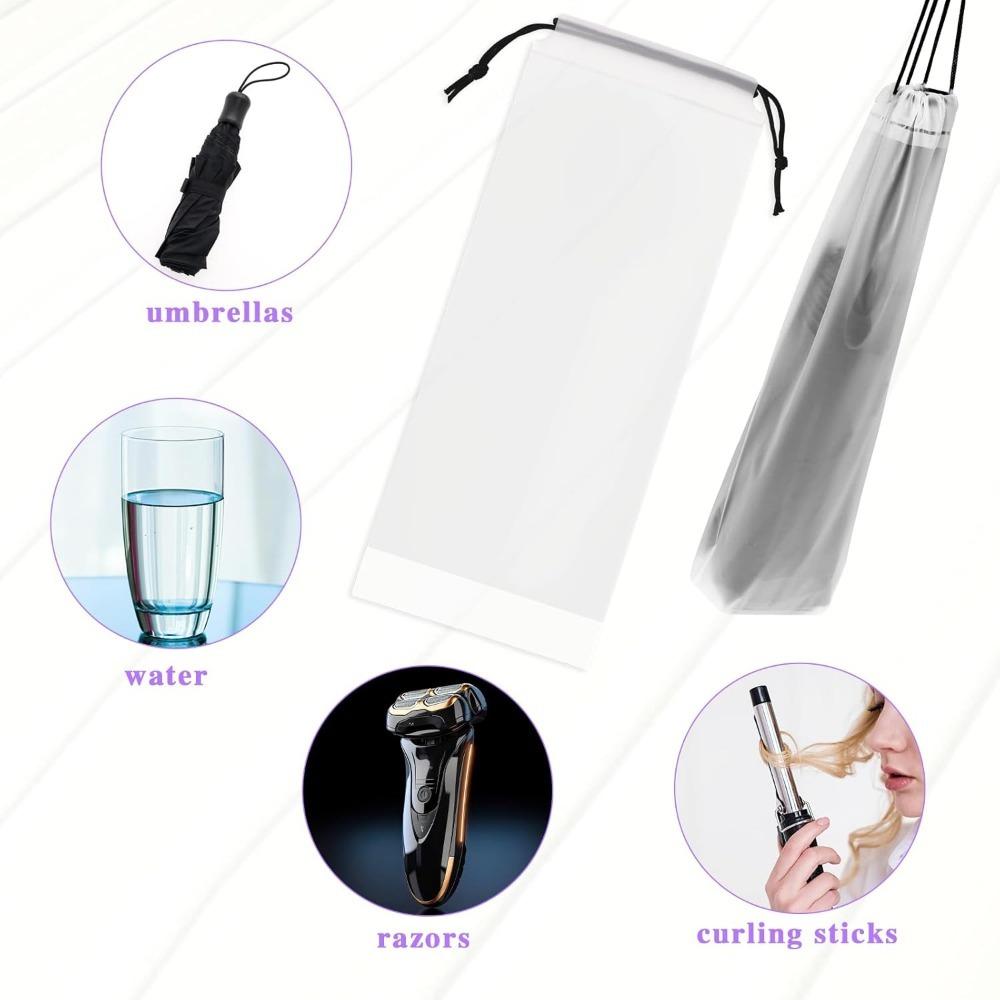 5pcs Umbrella Storage Bag Waterproof Collapsible – Reusable, Translucent Drawstring Wet Carry-On Cover for Travel