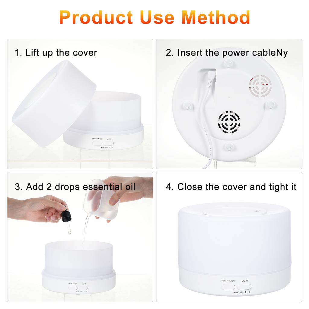 500ML Household Humidifier Essential Oil Diffuser with 7-Color LED Light Aroma Diffuser Cool Mist