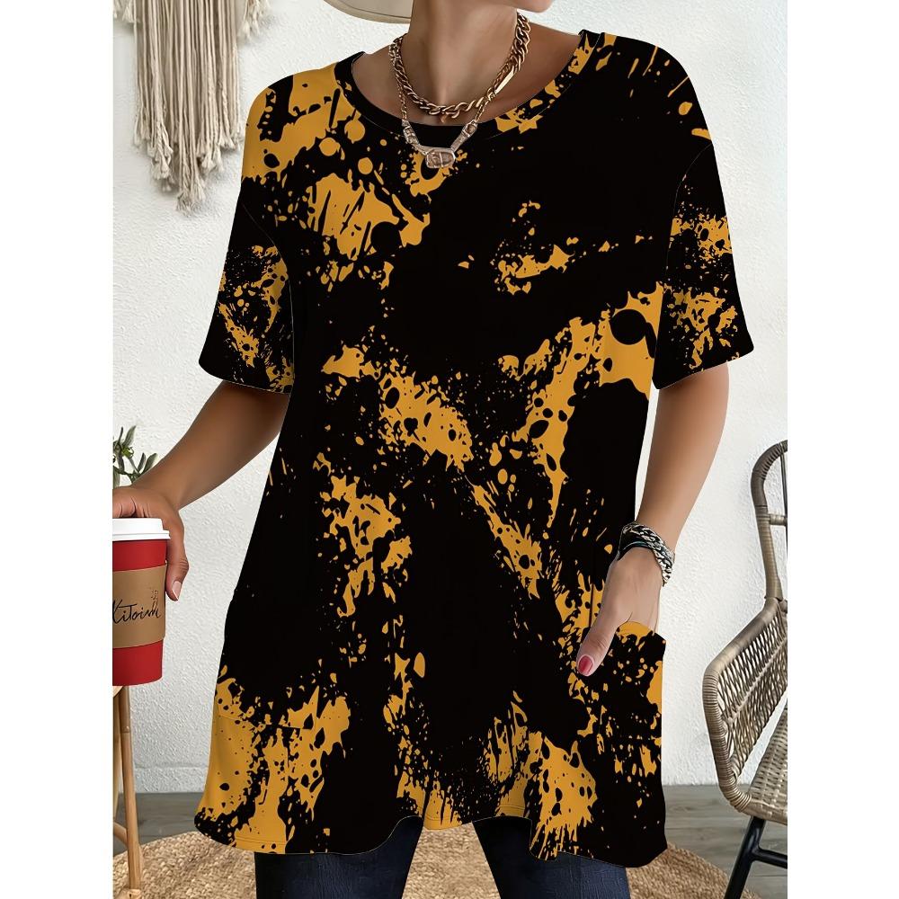 Women's Summer Short Sleeved T-shirt, 3D Printed Pocket T-shirt, Casual Plus Size T-shirt