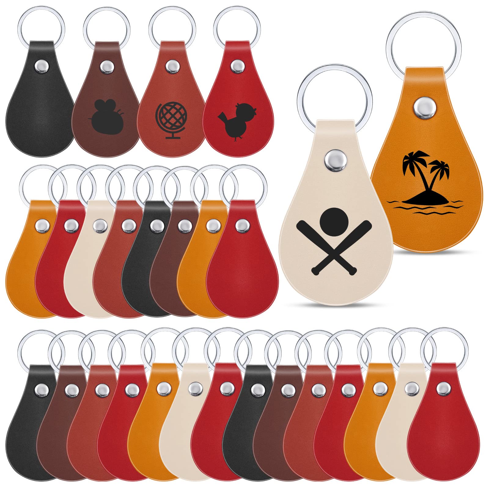 

Набор брелоков для ключей из искусственной кожи Batiyeer с заклепками и кожаным брелоком для ключей, для самостоятельной лазерной гравировки, 60 штук, заготовки, кольца, фурнитура, подарок, разноцветный,