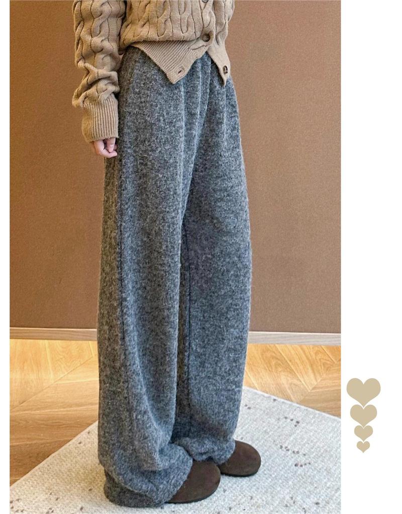 Women's Off-White Plush Wool High-Waist Wide-Leg Pants - Autumn/Winter Collection