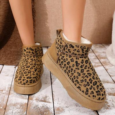 Damen Leopardenmuster Schuhe Winter Neu Bequeme Warme Damen Schneestiefel Rutschfest Abriebfest Mode Plüsch Kurze Stiefel