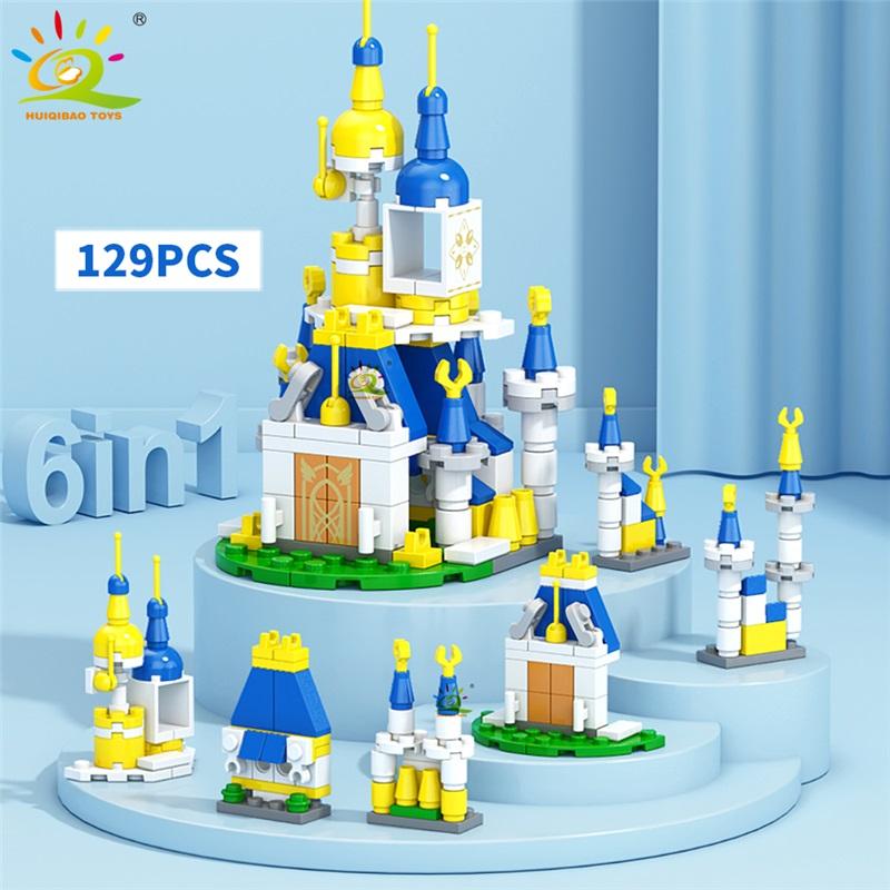 HUIQIBAO 6IN1 Stadt Baumaschine Polizeiwagen Bausteine Panzer Hubschrauber Steine Feuerwehr Set Spielzeug für Kinder