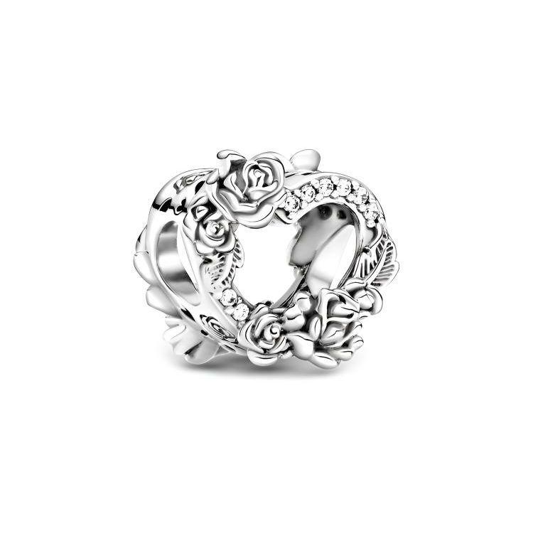 Pandora Hollow Heart And Rose Charm Women Charm Silver 799281C01 Box