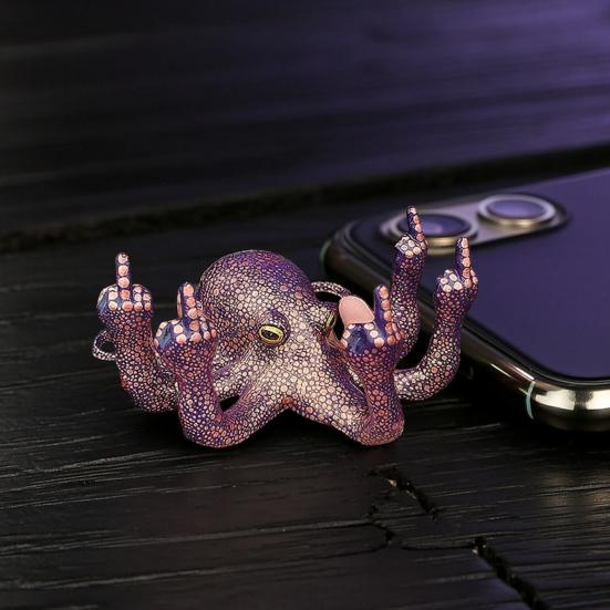 Luminous Gesture Octopus Statue, Resin Octopus Figurine, Middle Finger Octopus Statue, Sea Animal Octopus Decoration for Home Office Desktop