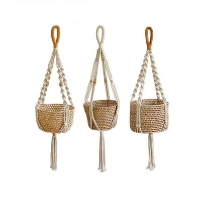 Cuerda de Algodón Borlas Tejidas Macramé Colgador de Plantas Red para Colgar Maceta y Artículos del Hogar Montajes Simples Uso Decorativo