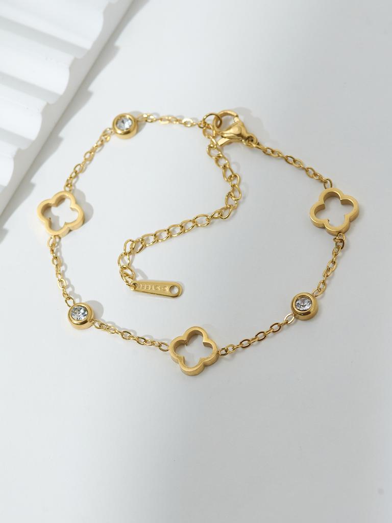 1 Piece Luxury Fashion Hollow Out Set Zirconia Bracelet Stainless Steel Lucky Ladies Zircon Bracelet Daily Accessories