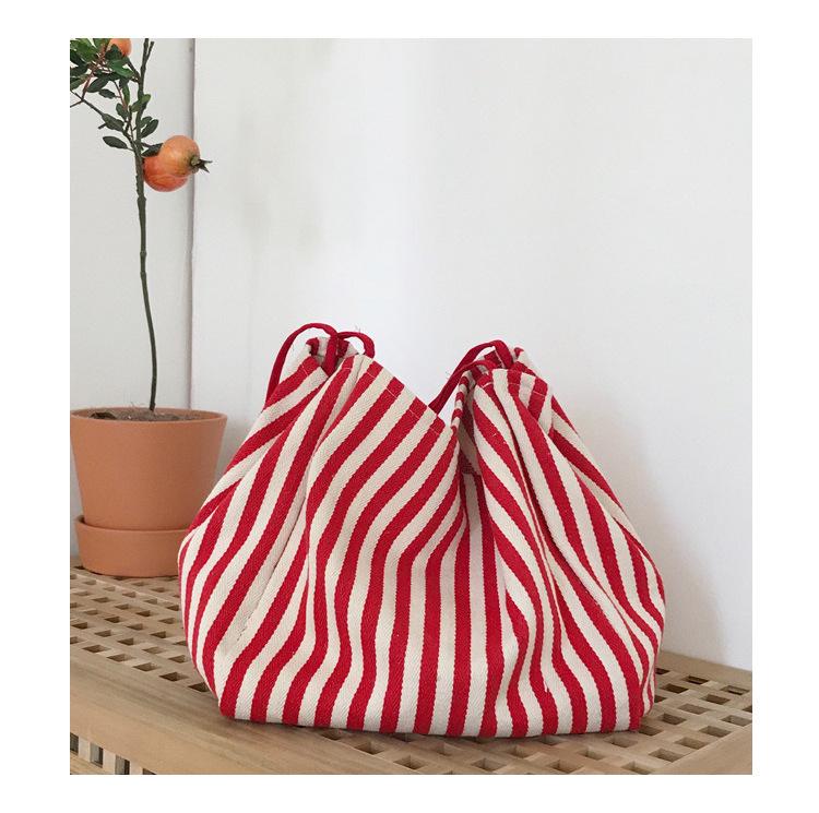 Retro pruhovaná plátěná taška přes rameno v korejském stylu - Velká kapacita, elegantní a trendy