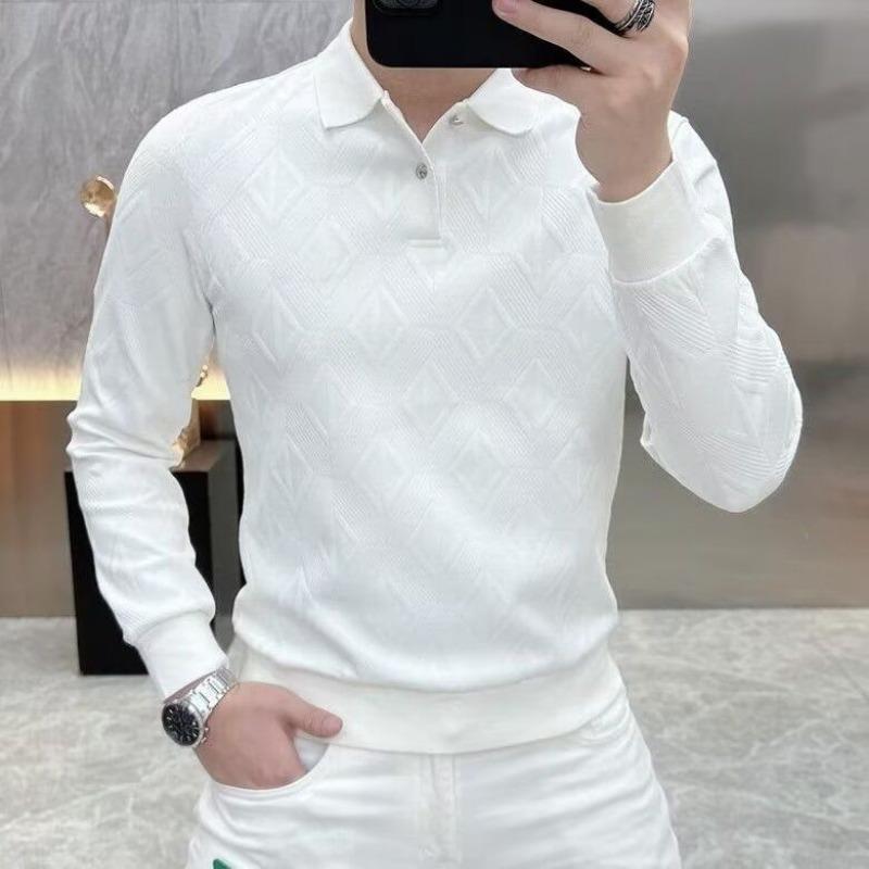 

Футболка с длинным рукавом Толстовка Мужская Новая Рубашка поло с лацканами Весна Осень Деловой Повседневный Топ L белый