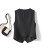 Women's Suit Waistcoat Solid Color Slim Fit Commuting Style Vest Jacket V-neck Pocket Decoration Short Ladies Top