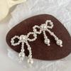 Fashionable Imitation Pearls Ear Clips Exquisite Pearls Beaded Bowknot Dangle Ear Studs for Daily Wear Dates Parties
