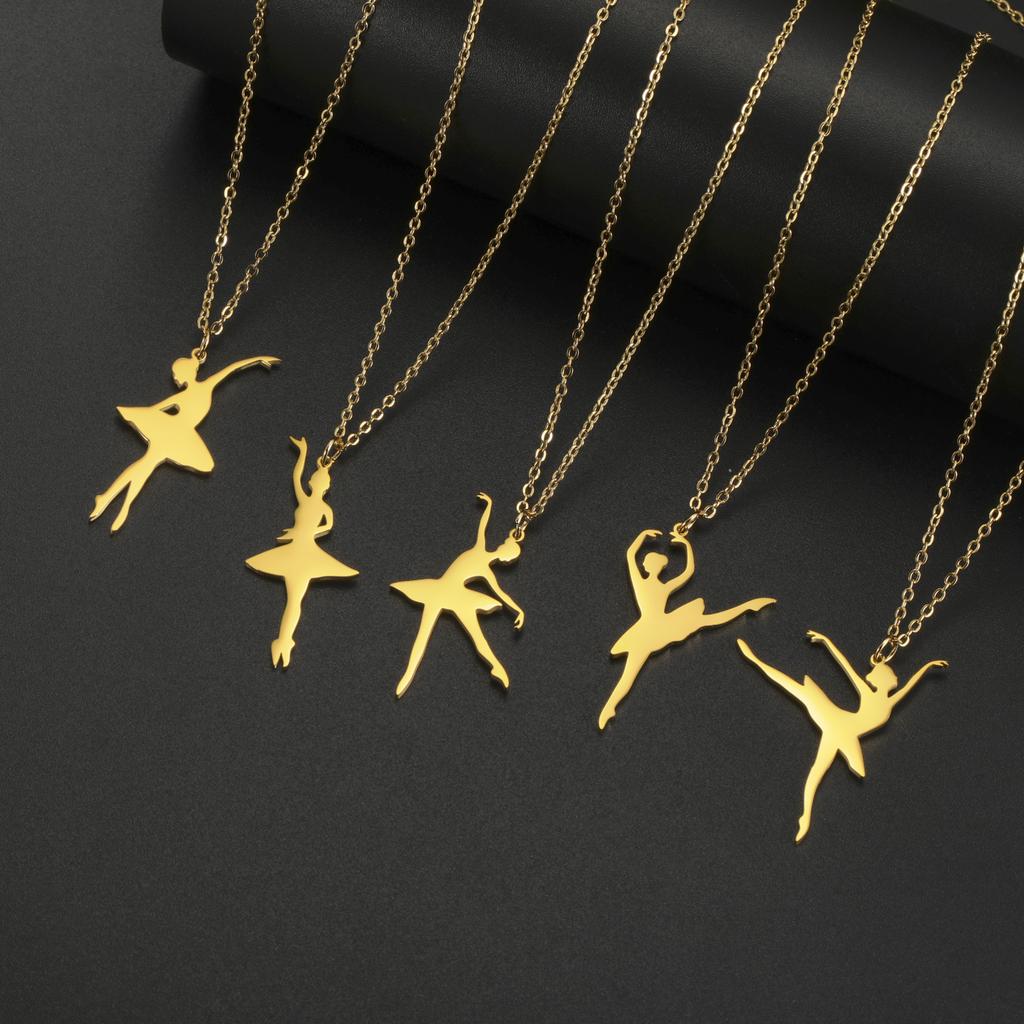 Dancing Ballerina Dancer Ballet Pendant Necklace for Women Stainless Steel Neck Chains Aesthetic Jewelry Gift In