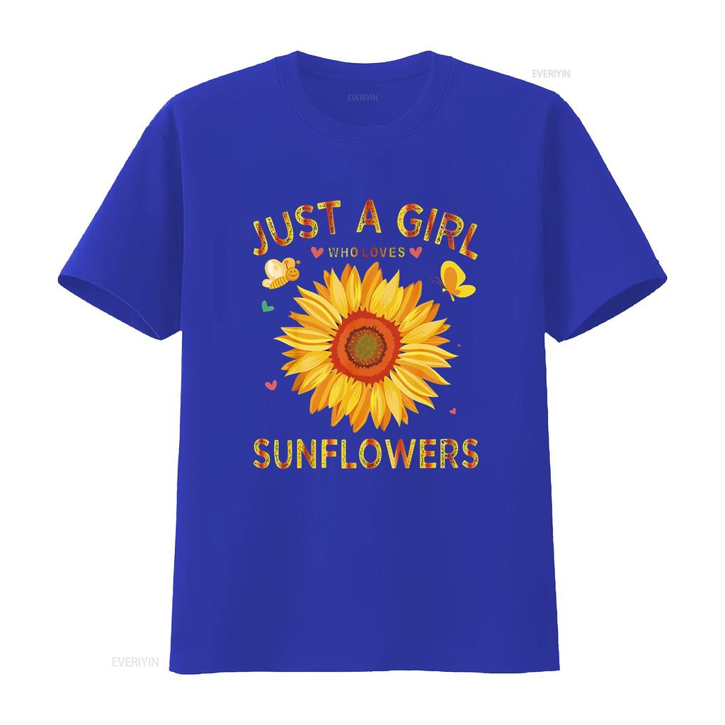 Fashion Sunflower T Shirt For Women Crewneck Just A Girl Who Loves Sunflowers Black vintage Washed Breathable Unisex