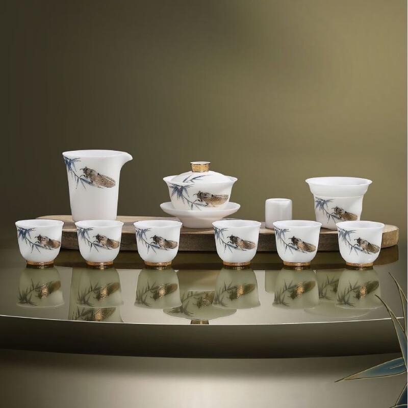 

Chaxun Jade Porcelain Golden Cicada Blessing 11-Piece Gongfu Tea Set