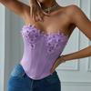 Haut bustier en satin coupe basse Spice Girls pour femme avec papillon plongeant, anneau en acier à diamants et baleines