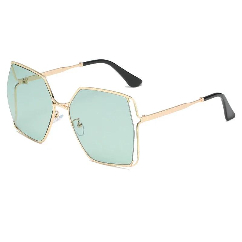 Gradient Oversized Square Sunglasses Women Luxury Brand Hollow Lens Vintage Alloy Sun Glasses Female Green Shades UV400