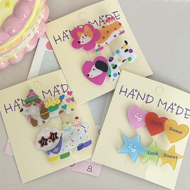 Süße süße Hunde-Haarnadel, Cartoon-Entenschnabel-Clip, Herz, Stern, Acryl, Pony, Haarspange, gebrochene Haarspange, All-Match-Haar-Accessoires