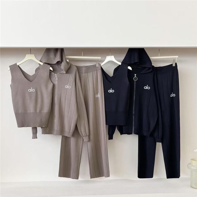 European Embroidered Zip-Up Cardigan & Sports Knit Suit - Women s Three-Piece Set One Size
