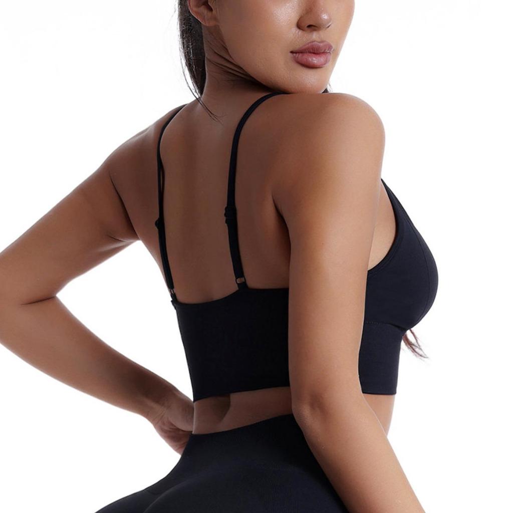 Nahtloser Damen-Sport-BH mit dünnen Trägern, herausnehmbaren Polstern und einfarbig