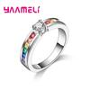Real 100% 925 Silver Color Rainbow Cubic Zircon Rings For Women Wedding Lovely Engagement Proposal Ring Accessory