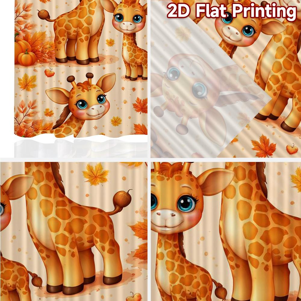 2D FLAT PRINTING 2pcs Curtains (Without Rod) Autumn Giraffes and Pumpkins Popular Fashionable Curtains Versatile 100% Polyester