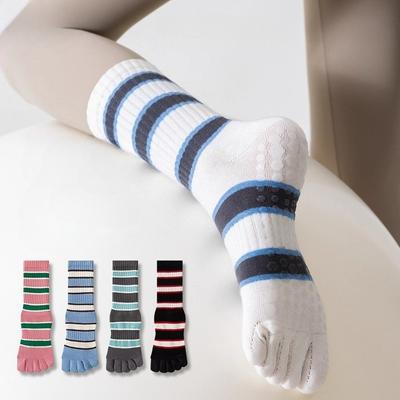 Five Toes Yoga Socks Casual Striped Indoor Workout Pilates Socks Silicone Non-slip Women Professional Fitness Dance Sports Socks