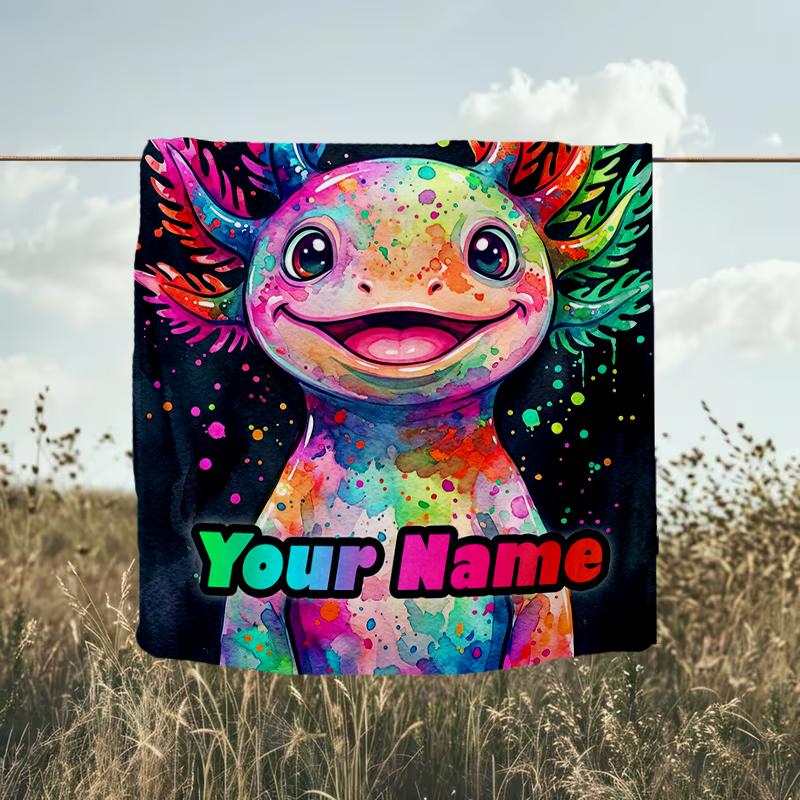 1PC Custom Name Colorful Axolotl Artwork flannel blanket versatile,all-season throw suitable for the living room,bedroom,camping,travel,and gift