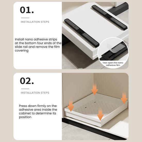 Pull-Out Kitchen Storage Rack with Heightened Guardrail Design Smooth Slide Rail Cabinet Organizer Nail-Free Installation Plastic Storage Bins