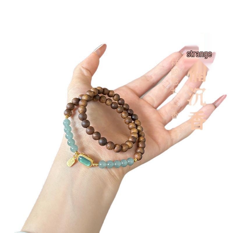 Natural Hetian Jade & Agarwood Bracelet 6mm for DIY & Live Streaming