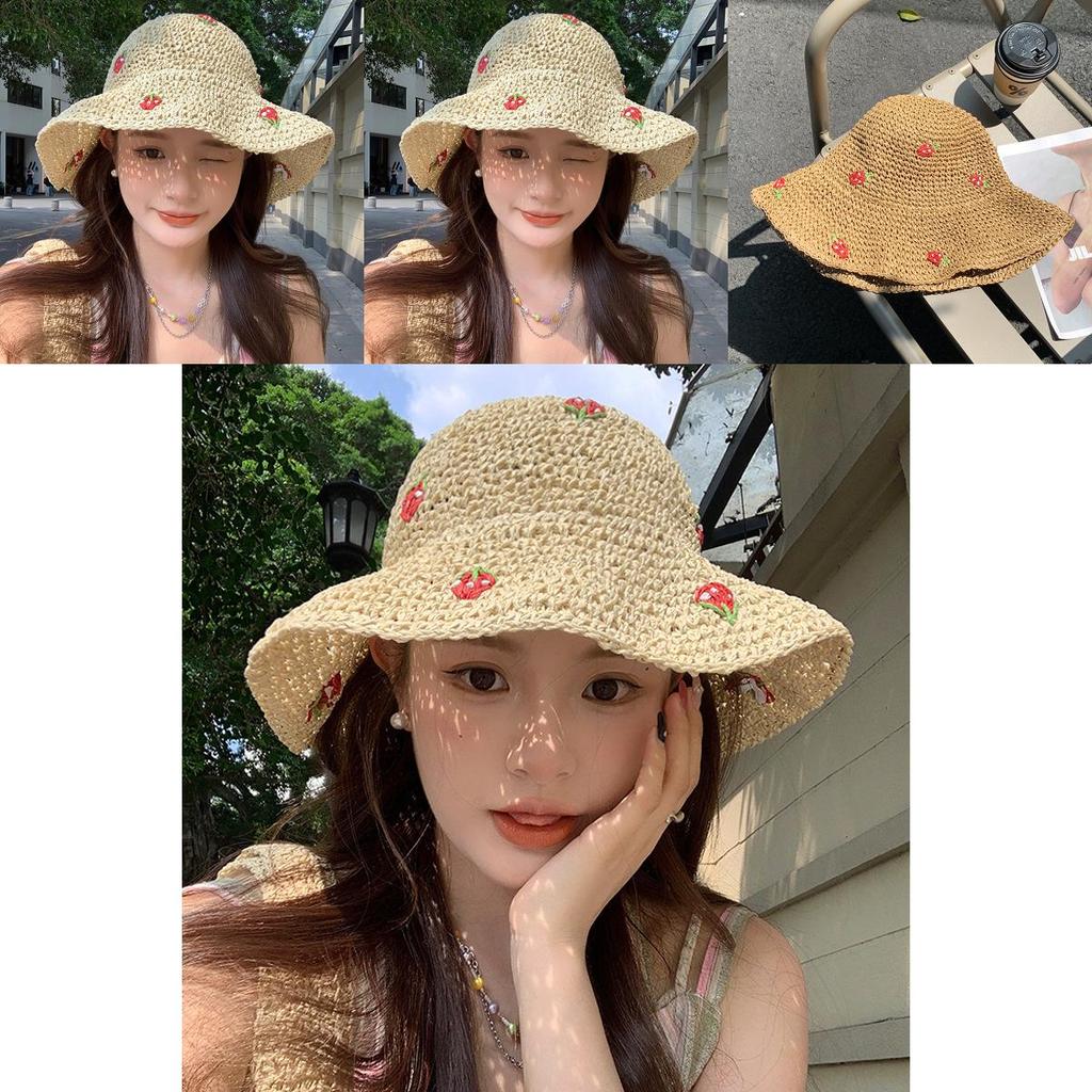 Stylish Woven Straw Hat For Women 2024 Summer Uv Protection And Sunshade Vacation Accessory
