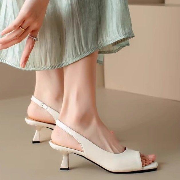 French square head 2025 summer new female word with fairy simple high heels temperament fish mouth stiletto sandals tide